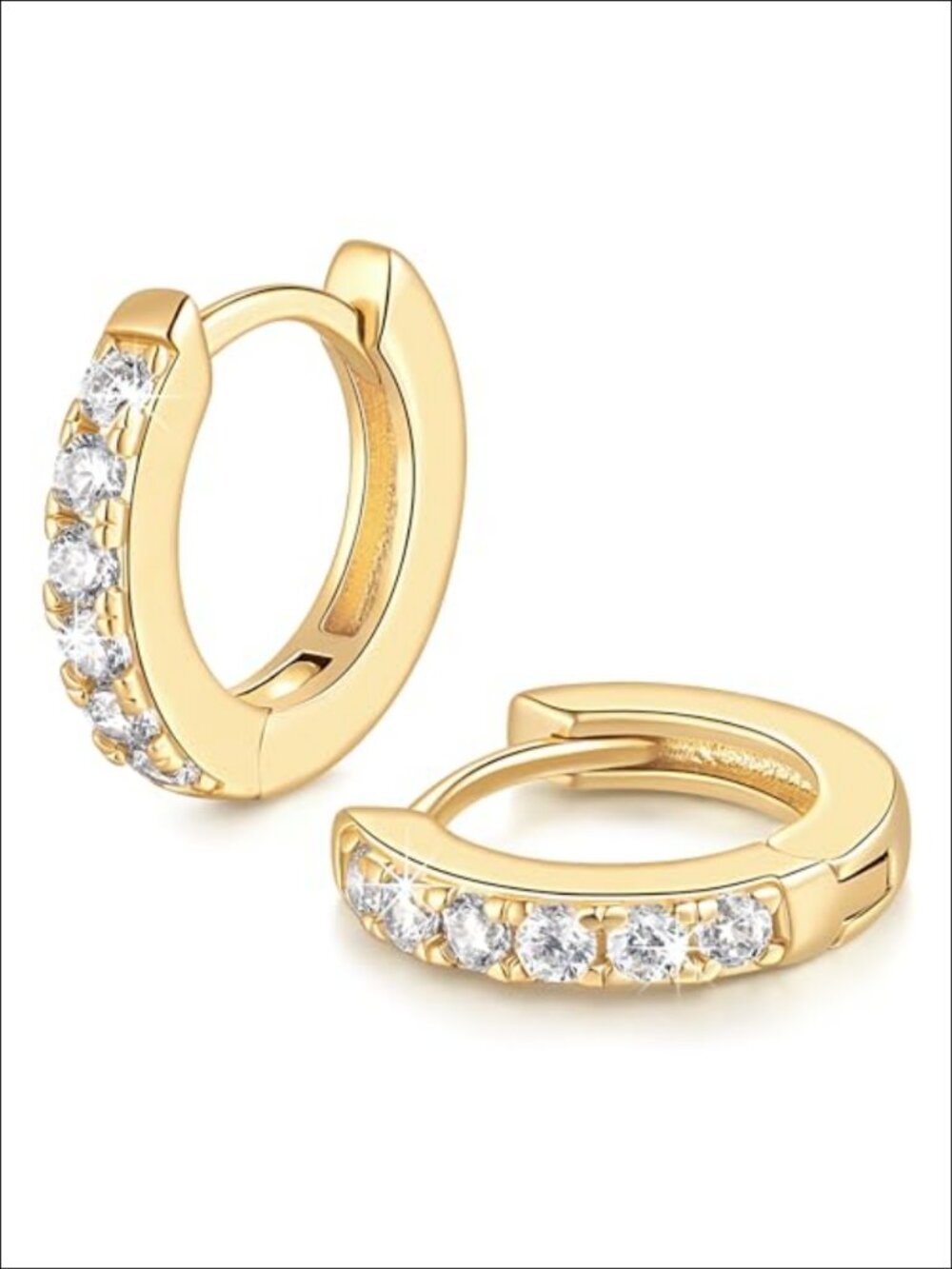 14K Gold Plated Hoop Earrings Cubic Zirconia Pave Hinged Women Jewelry